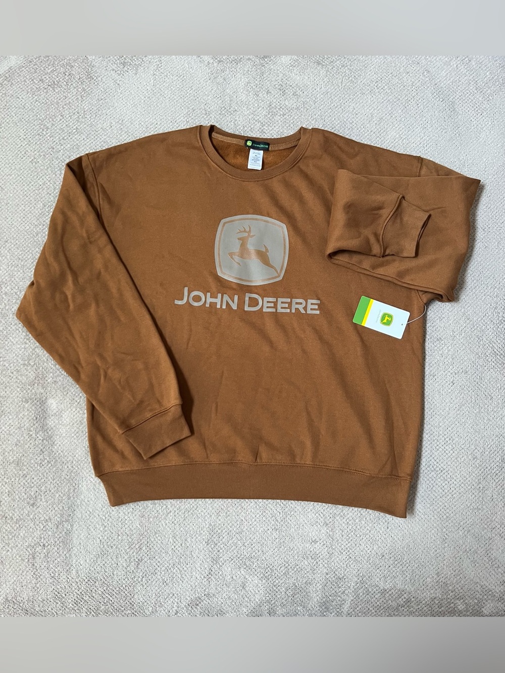 John Deere Tractors Women’s XL Brown Logo Crewneck Long Sleeve Sweatshirt NWT